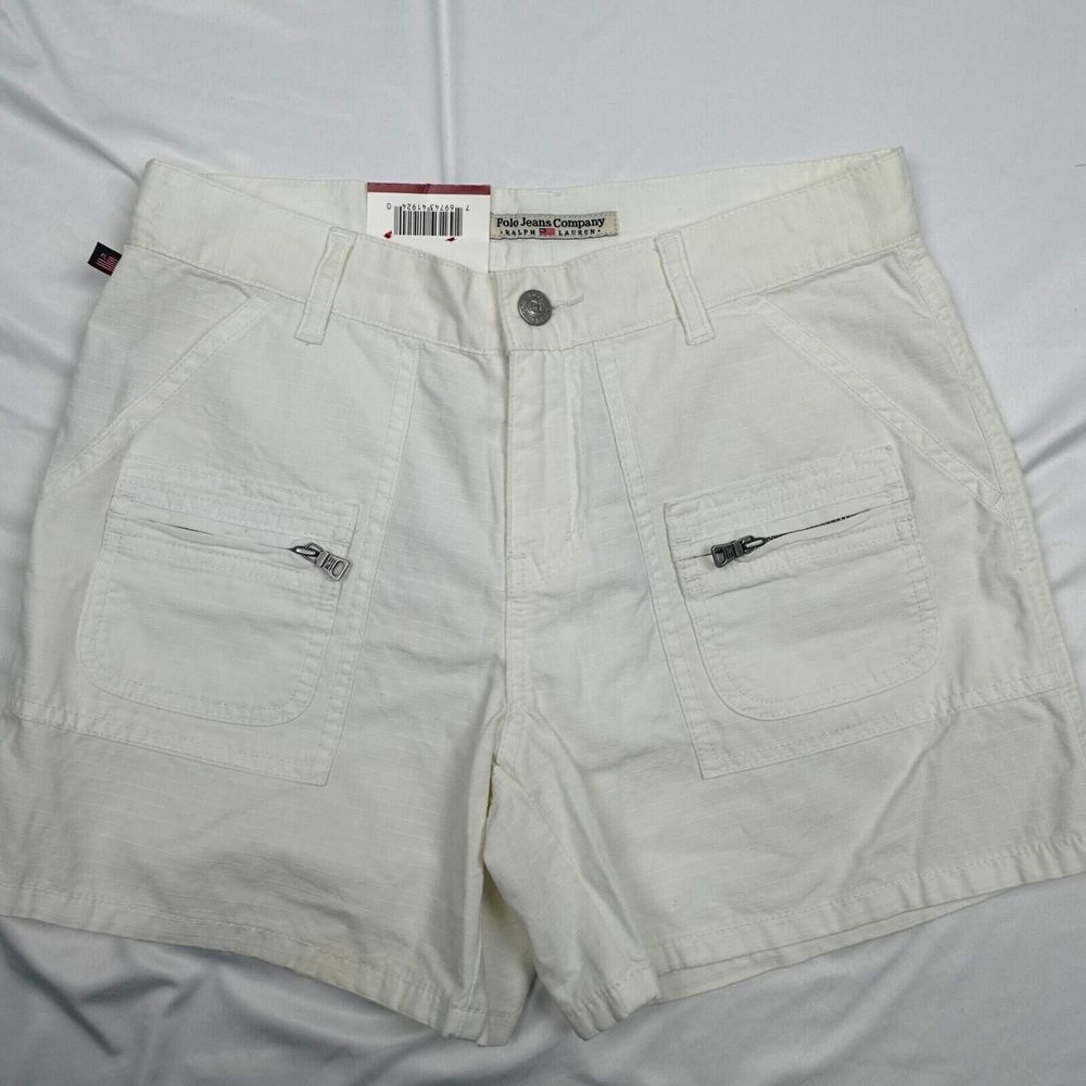 Polo Ralph Lauren Shorts Women Size 2 White Slash Zip Pockets Flat Front
